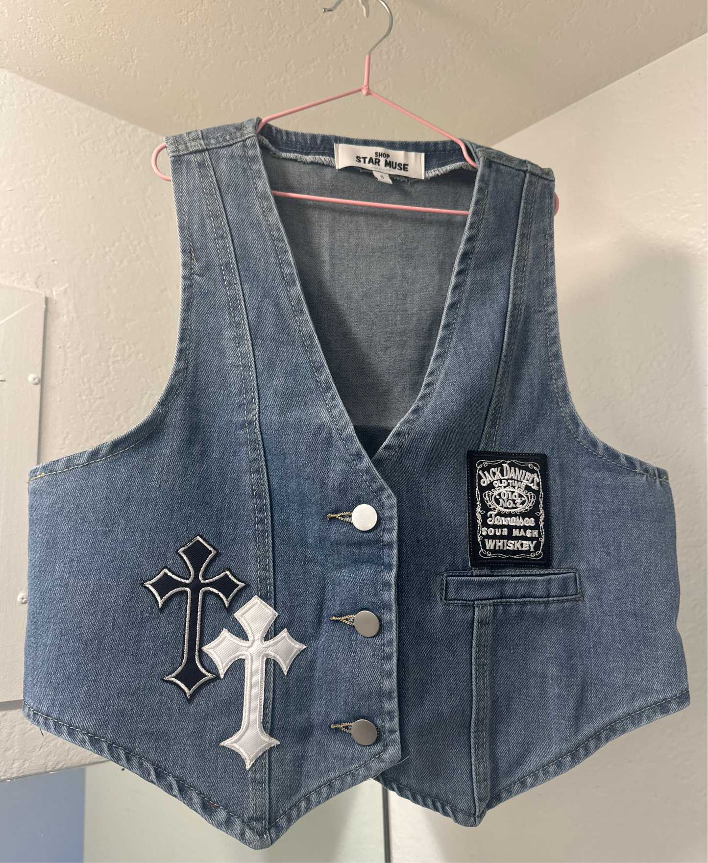 Crosses denim mini vest