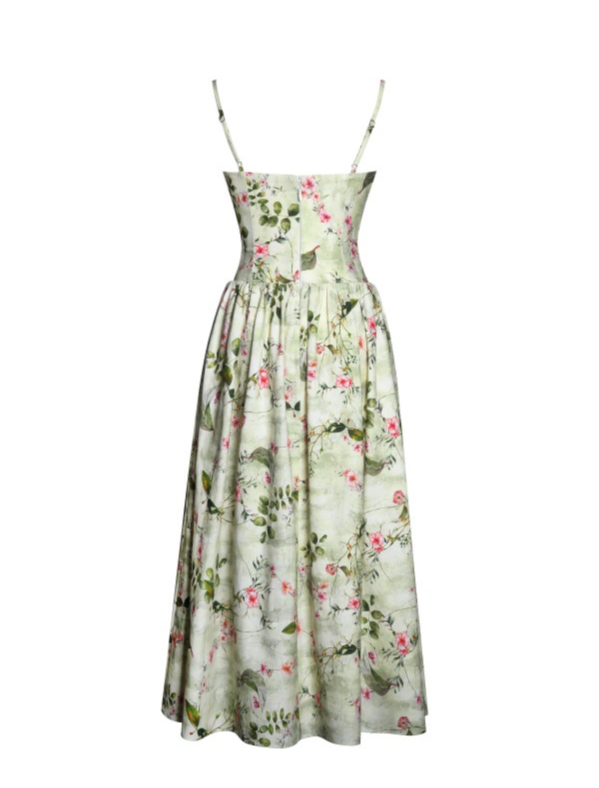 Jacinda Green Floral Print Ruched Breast Linen Midi Dress