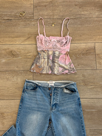 Camo mesh lace top