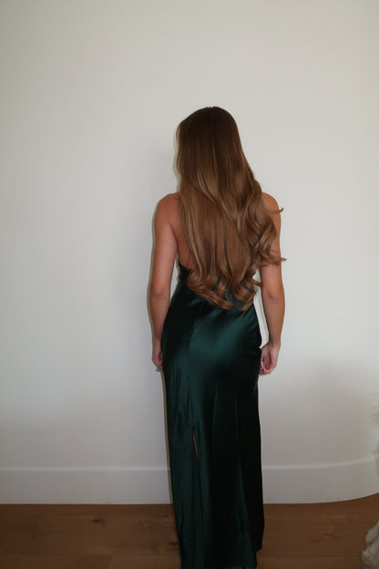 Emerald High-Neck Satin Maxi