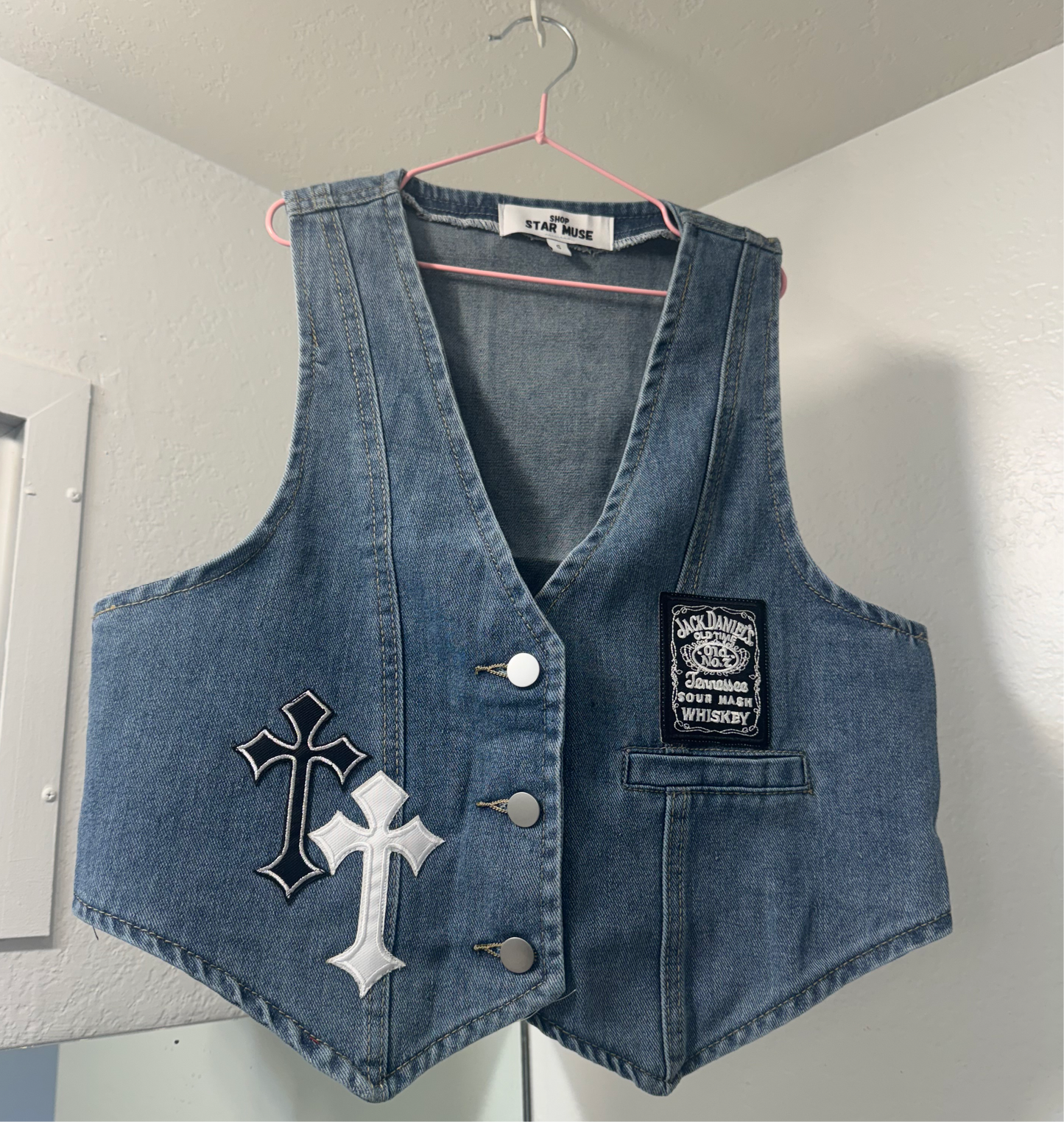 Crosses denim mini vest