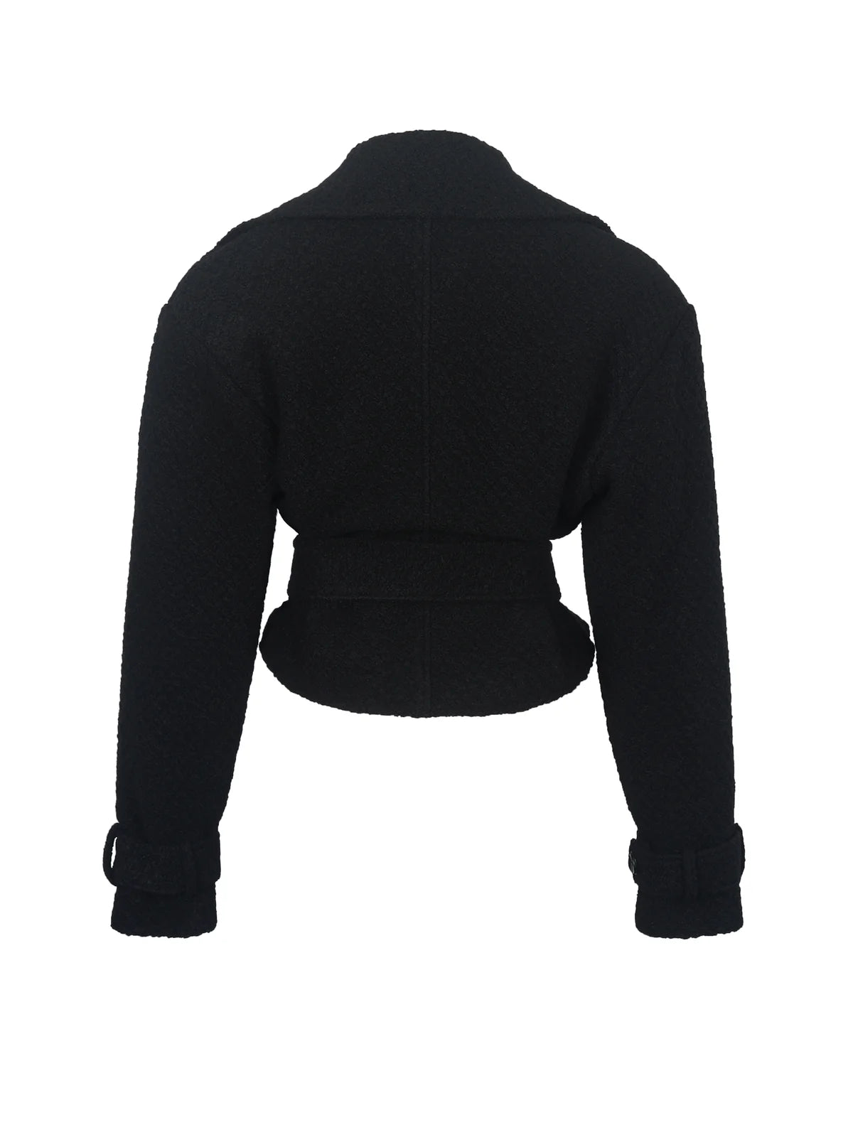 Dara Black Wool Blend Cropped Double-Breasted Belted Coat