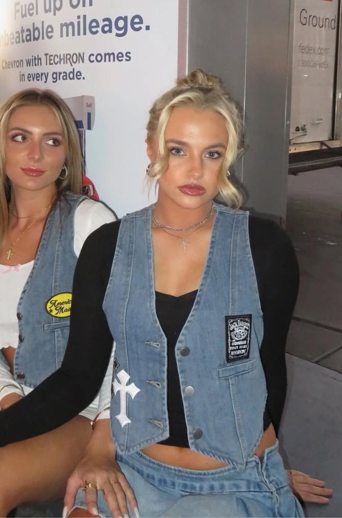 Crosses denim mini vest