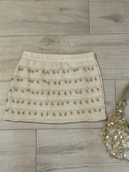 Cream Studded Micro Mini Skirt