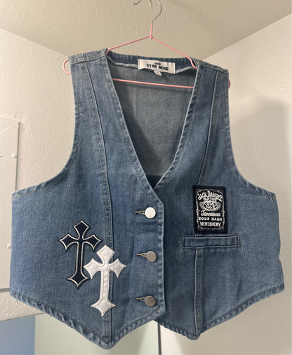 Crosses denim mini vest