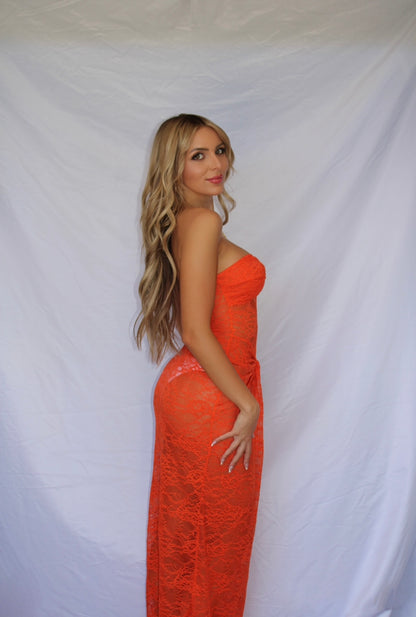 Orange Sunset Lace Maxi Dress